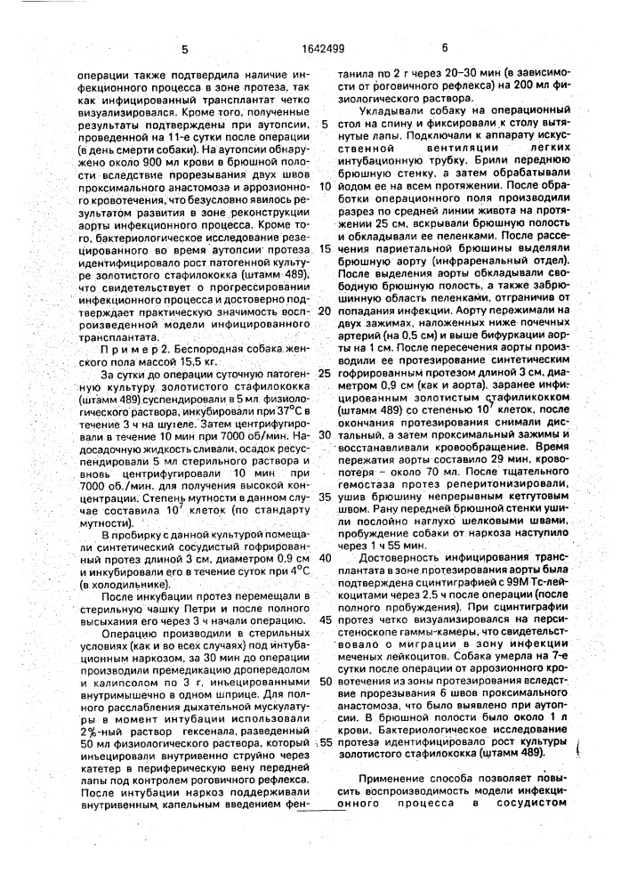 Способ моделирования инфекционного процесса после трансплантации (патент 1642499)