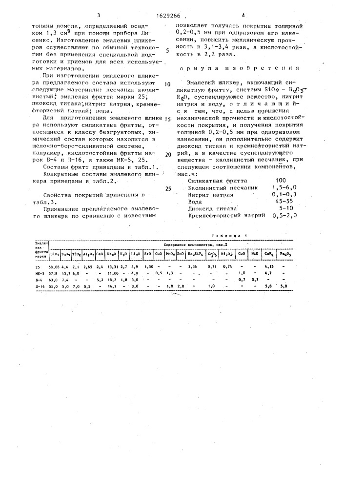 Эмалевый шликер (патент 1629266)