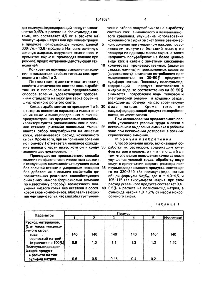Способ золения шкур (патент 1647024)