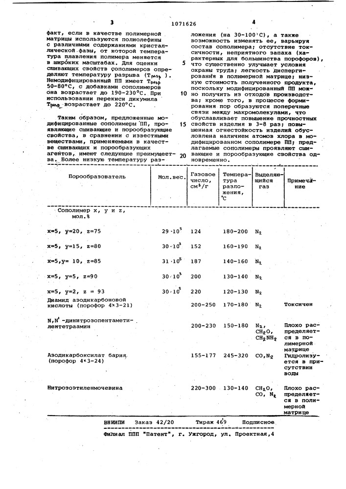 Модифицированные сополимеры пропилена,проявляющие сшивающие и порообразующие свойства (патент 1071626)