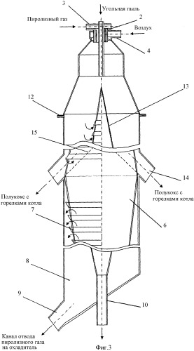 Пиролизер для пылевидного угля (патент 2349623)