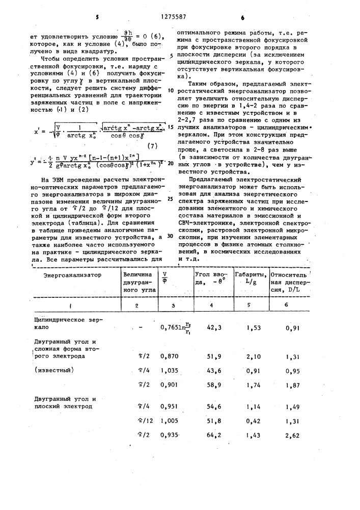 Электростатический энергоанализатор заряженных частиц (патент 1275587)