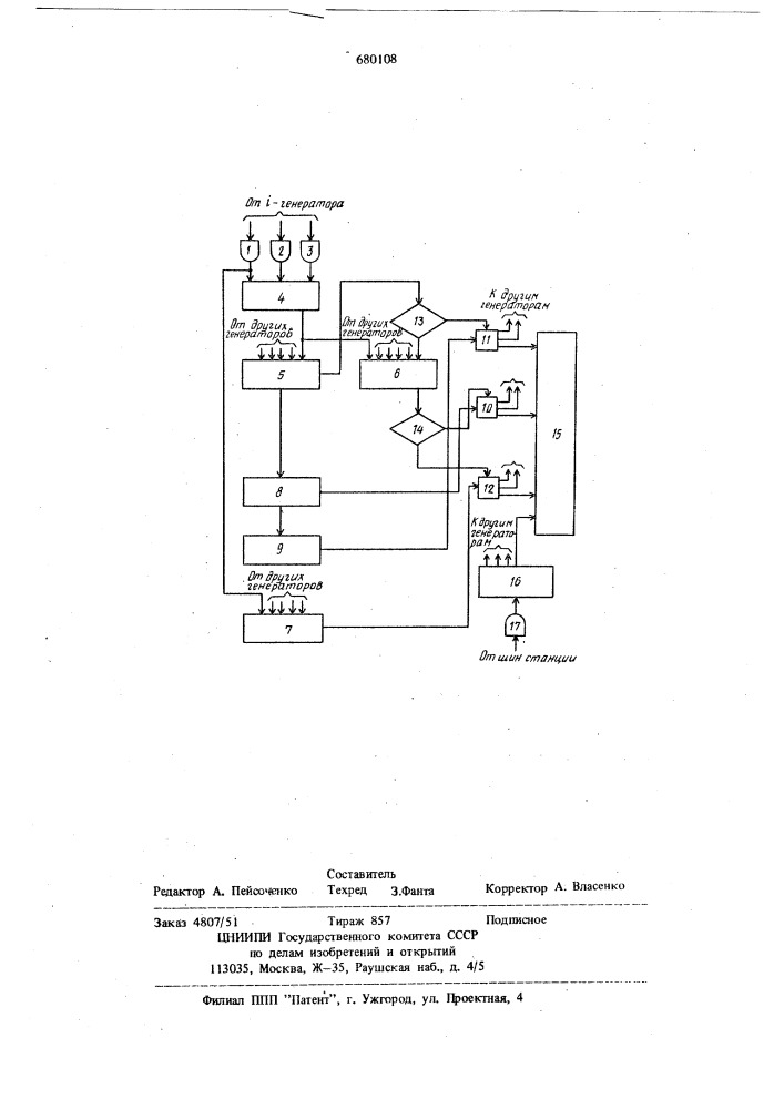 Способ регулирования напряжения на шинах электростанций и распределения реактивных нагрузок между параллельно работающими генераторами (патент 680108)