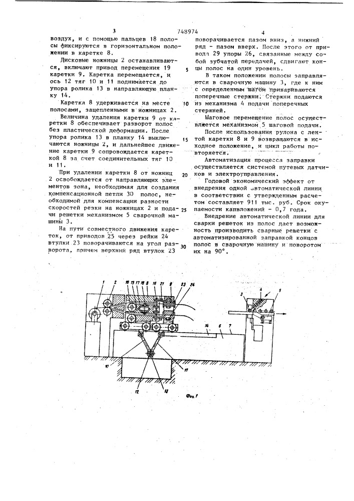 Автоматическая линия для сварки арматурных изделий (патент 748974)