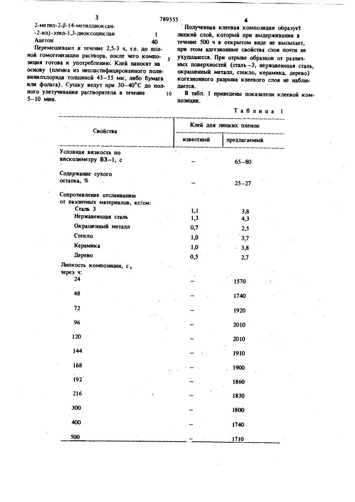 Клей для липких пленок (патент 789555)