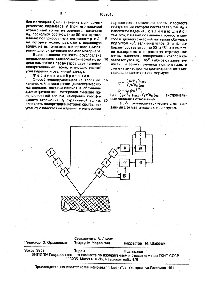 Способ неразрушающего контроля механической анизотропии диэлектрических материалов (патент 1689815)