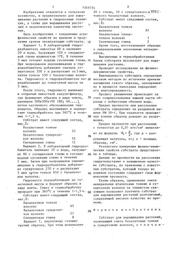 Субстрат для выращивания растений (патент 1349734)