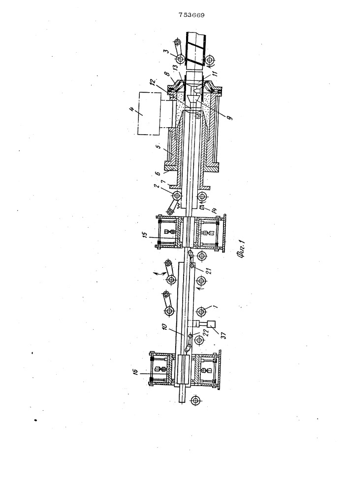 Линия для нанесения термопластичного покрытия на наружную поверхность труб экструзией (патент 753669)