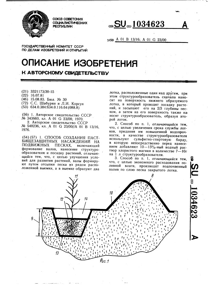 Способ создания пастбищезащитных насаждений на подвижных песках (патент 1034623)