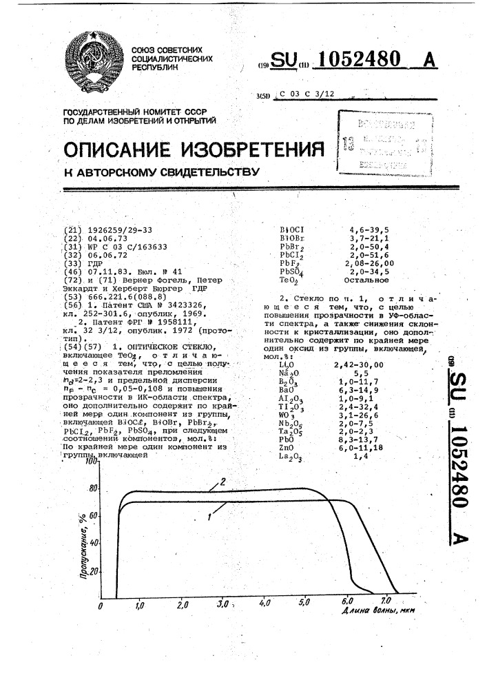 Оптическое стекло (патент 1052480)