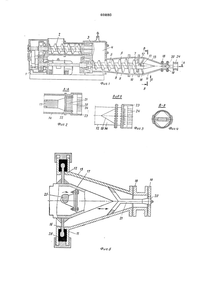 Головка экструзионного шнекового пресса (патент 444693)