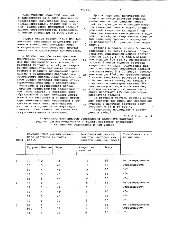 Способ изоляции притока пластовых вод в скважине (патент 947401)