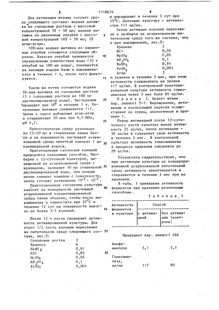 Способ стабилизации глюкоамилазы,продуцируемой @ @ в процессе хранения (патент 1118674)
