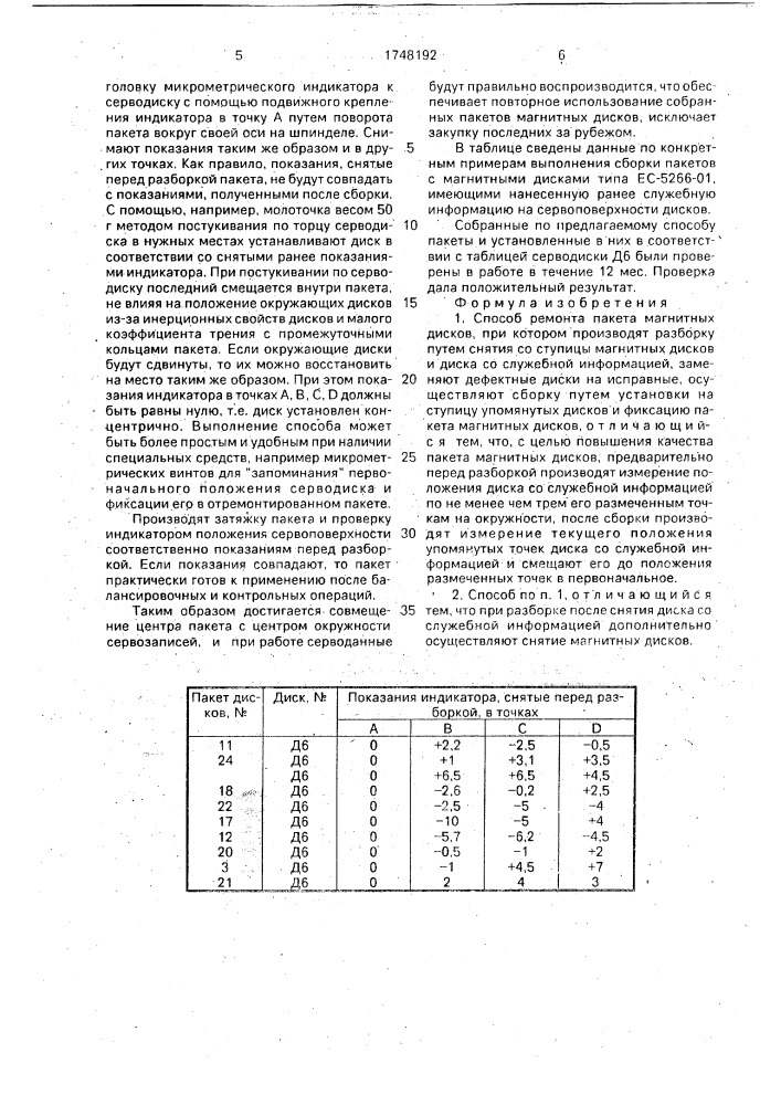 Способ ремонта пакета магнитных дисков (патент 1748192)