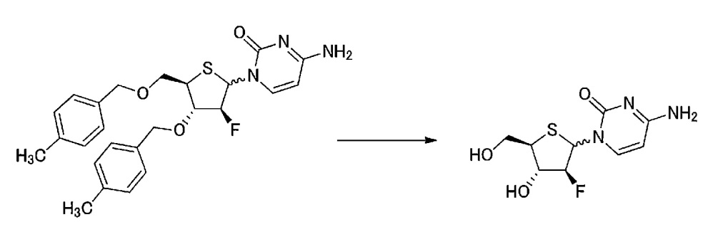 Синтетическое промежуточное соединение 1-(2-дезокси-2-фтор-4-тио-β-d-арабинофуранозил)цитозина, синтетическое промежуточное соединение тионуклеозида и способ их получения (патент 2633355)