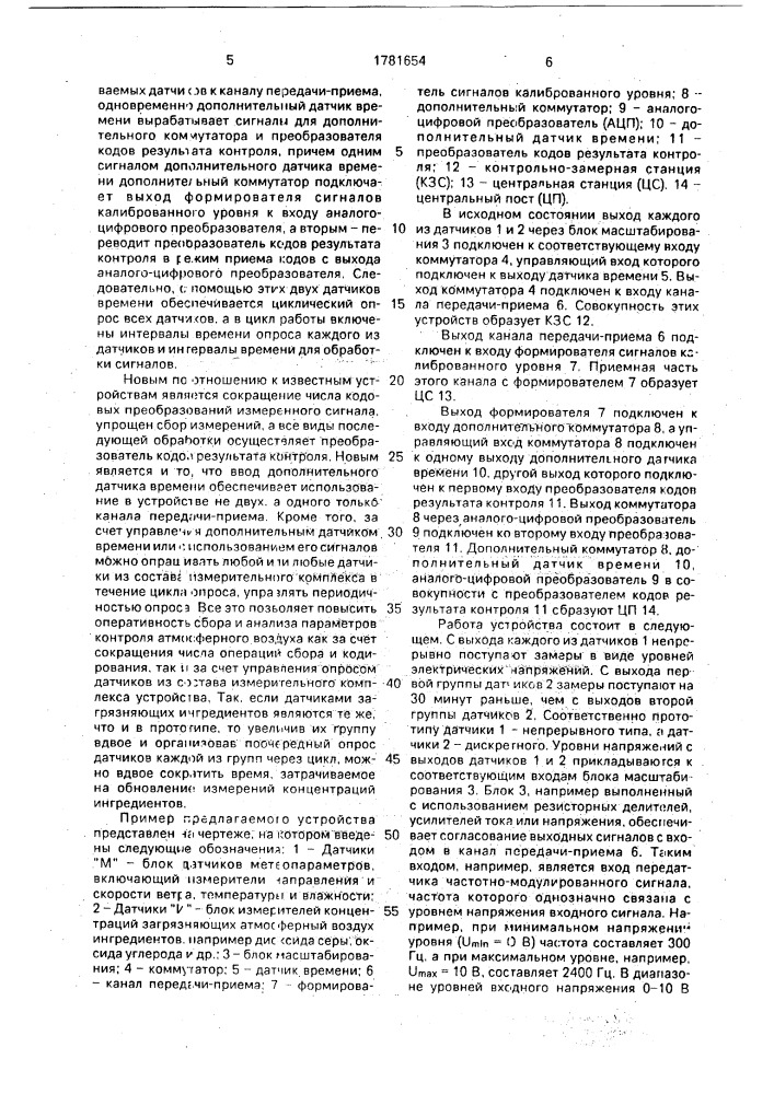 Устройство для контроля атмосферного воздуха (патент 1781654)
