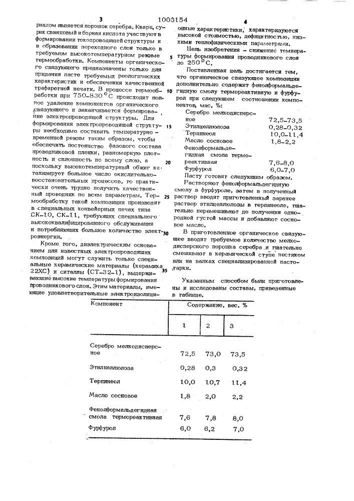 Электропроводящая композиция для толстопленочных проводников (патент 1003154)