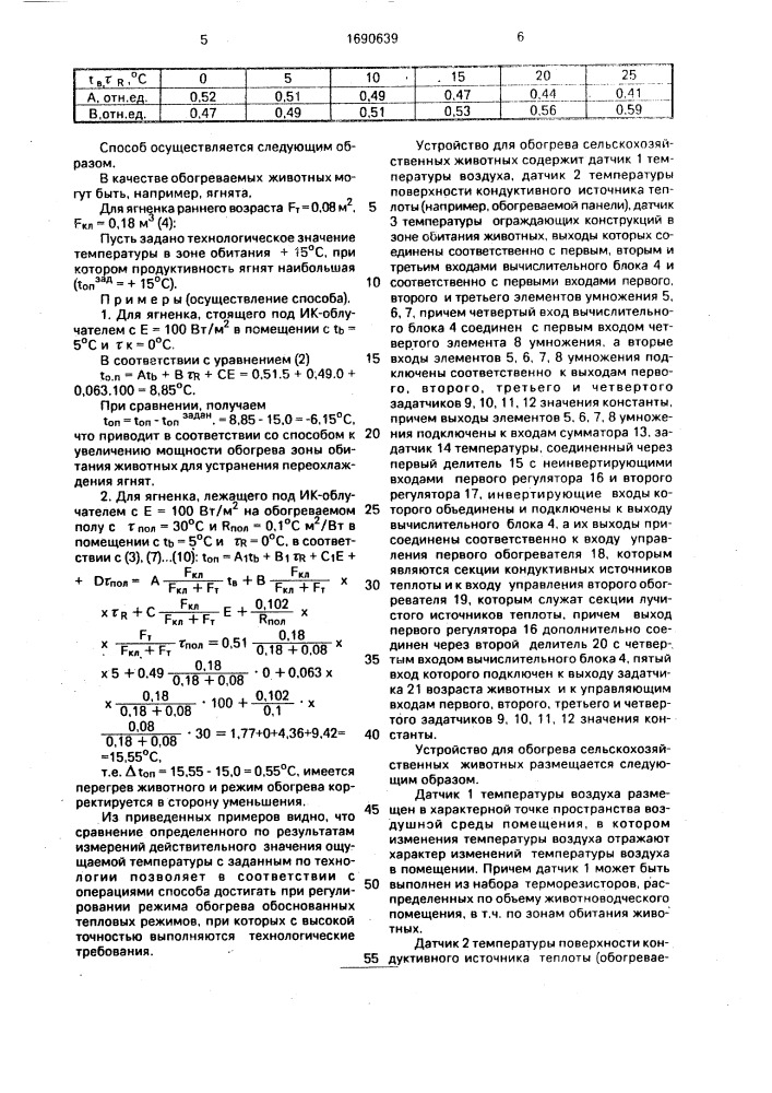 Способ обогрева сельскохозяйственных животных и устройство для его осуществления (патент 1690639)