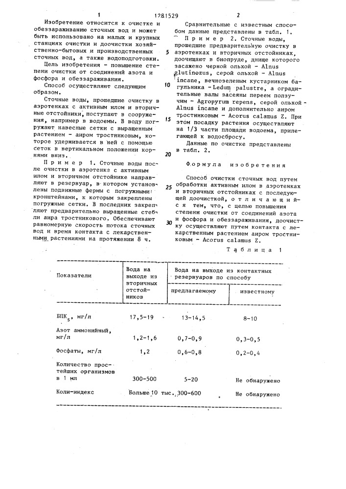 Способ очистки сточных вод (патент 1281529)