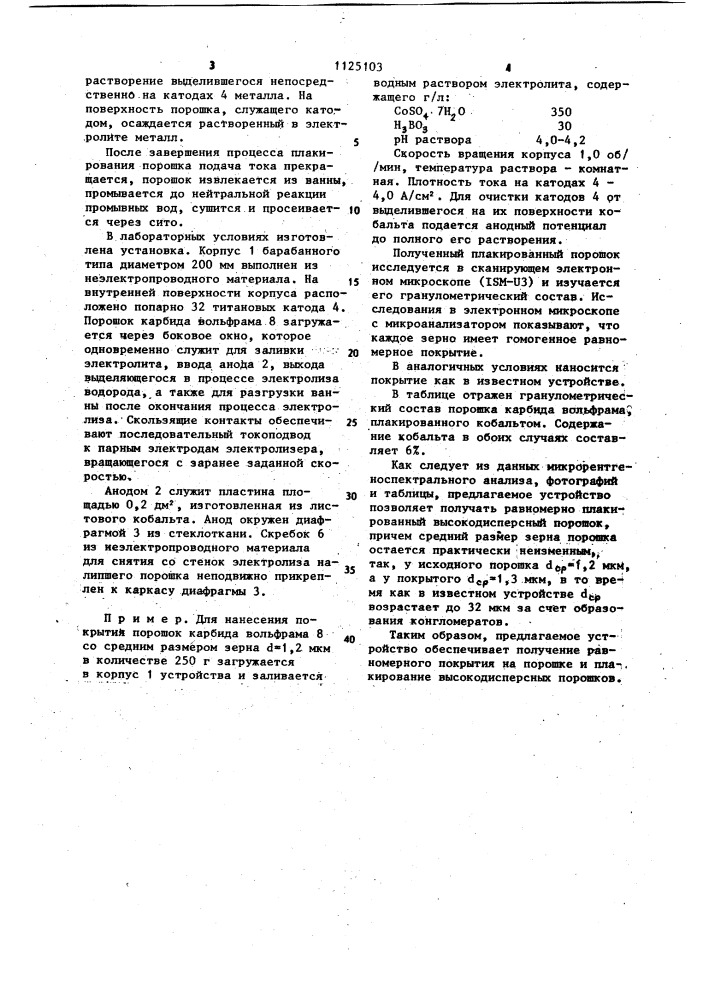 Устройство для электролитического плакирования порошков (патент 1125103)