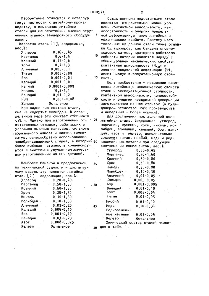 Литейная сталь (патент 1014971)