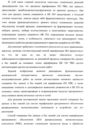 Способ генерации баз данных и баз знаний для систем верификации программного обеспечения распределенных вычислительных комплексов и устройство для его реализации (патент 2373569)