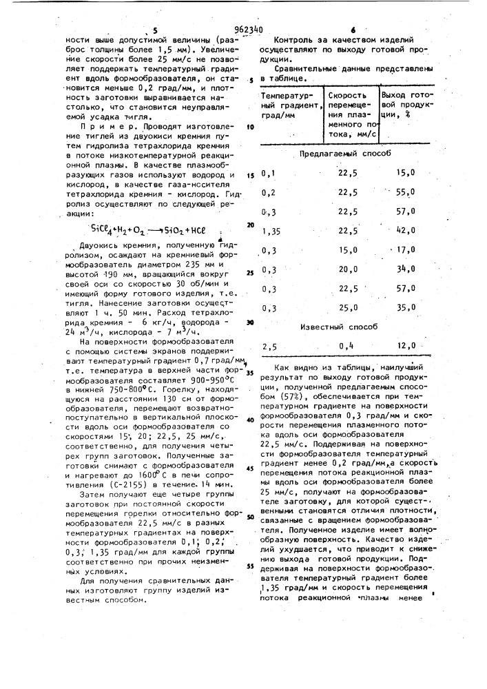 Способ получения изделий из двуокиси кремния (патент 962340)