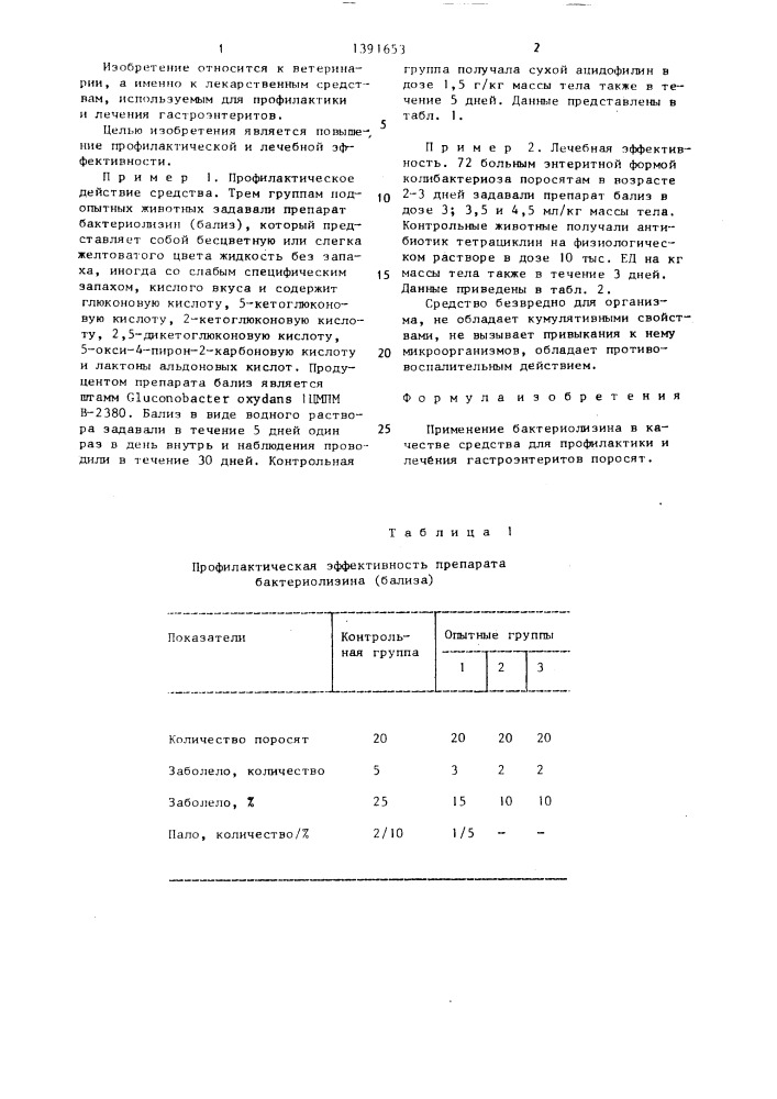 Средство для профилактики и лечения гастроэнтеритов поросят (патент 1391653)