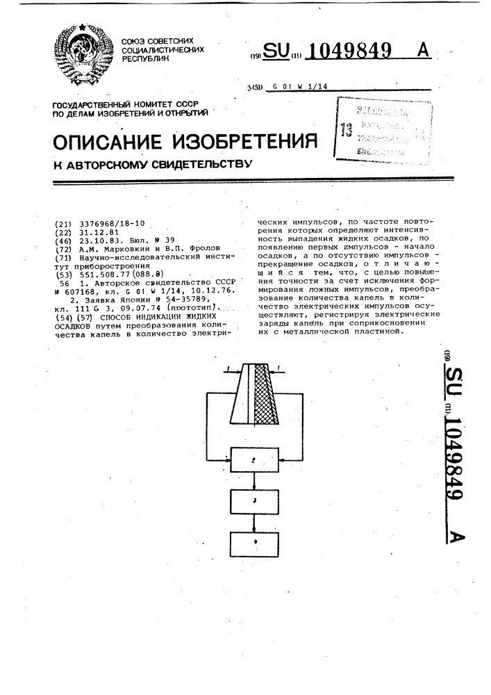 Способ индикации жидких осадков (патент 1049849)