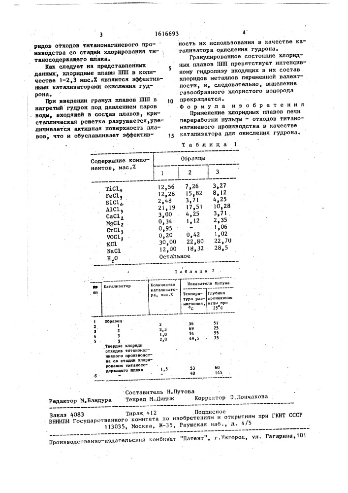 Катализатор для окисления гудрона (патент 1616693)