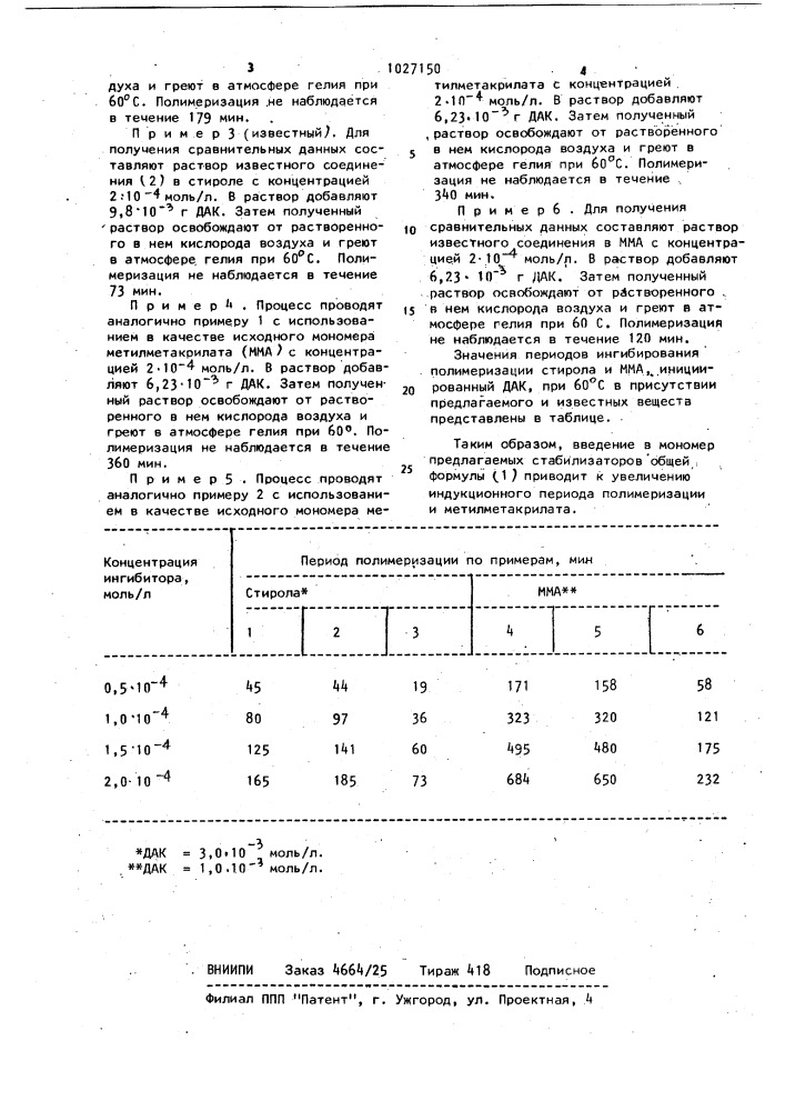 Способ стабилизации стирола или метилметакрилата (патент 1027150)