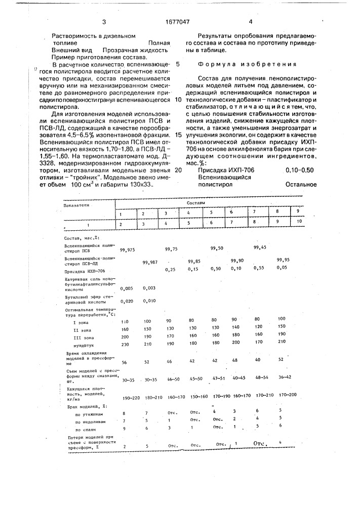 Состав для получения пенополистироловых моделей литьем под давлением (патент 1677047)