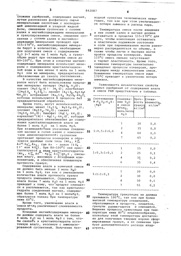 Способ получения сложных удобрений,содержащих магний (патент 842087)