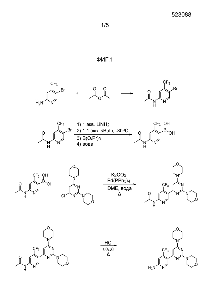 Усовершенствованный способ получения 5-(2,6-ди-4-морфолинил-4-пиримидинил)-4-трифторметилпиридин-2-амина (патент 2646760)