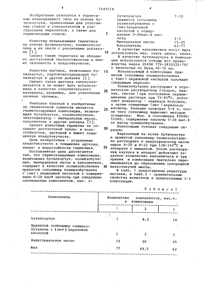 Герметизирующая композиция (патент 1049514)