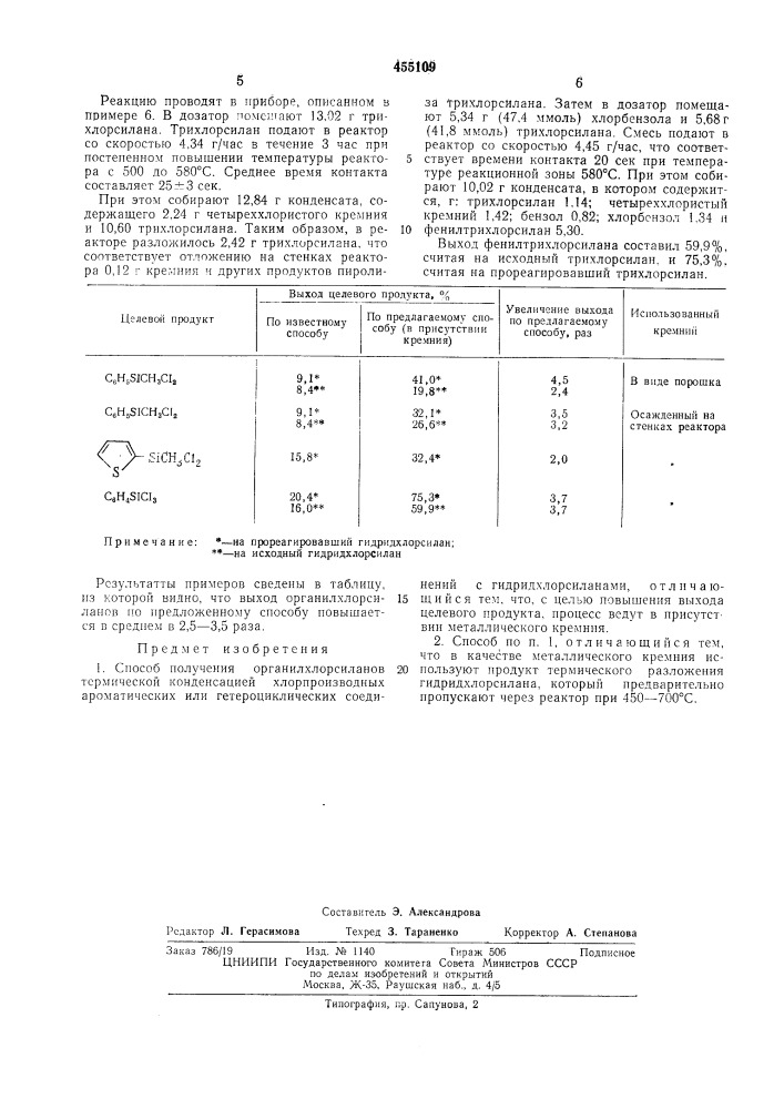 Способ получения органилхлорсиланов (патент 455109)