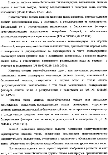 Система жизнеобеспечения группы танков океанариума (варианты) (патент 2343703)