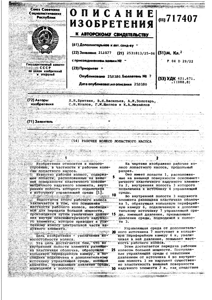 Рабочее колесо лопастного насоса (патент 717407)