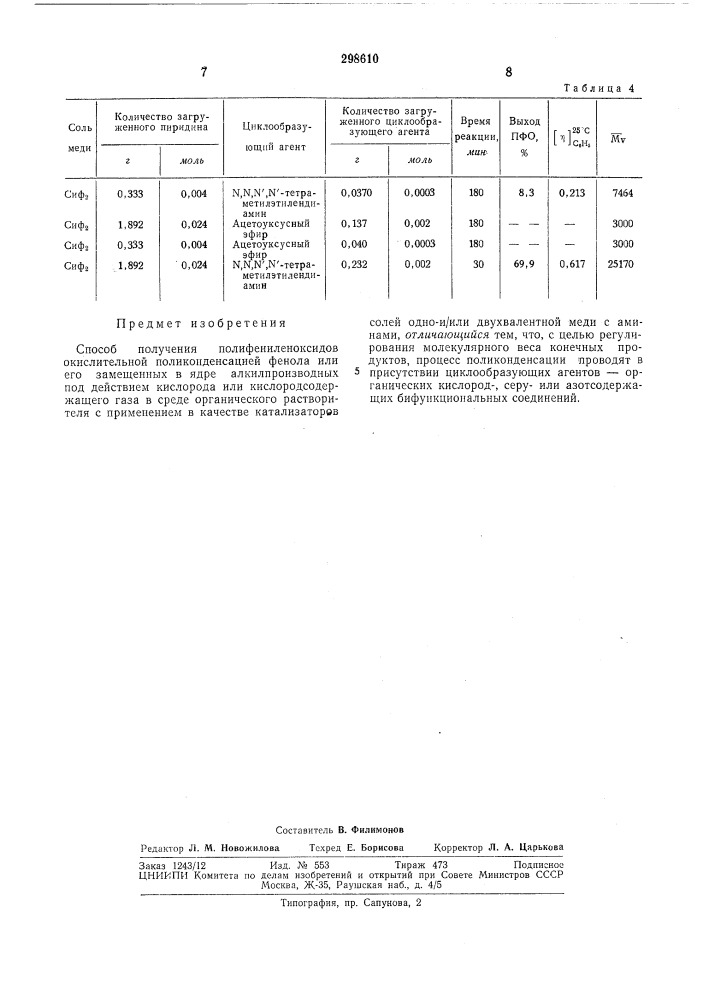 Способ получения полифениленоксидов (патент 298610)