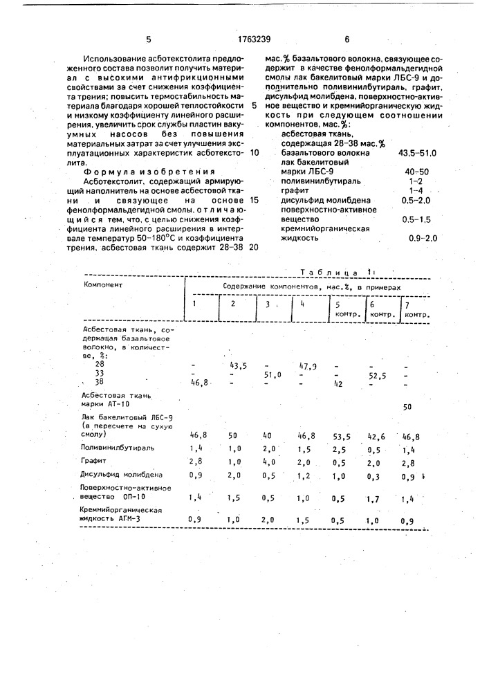 Асботекстолит (патент 1763239)