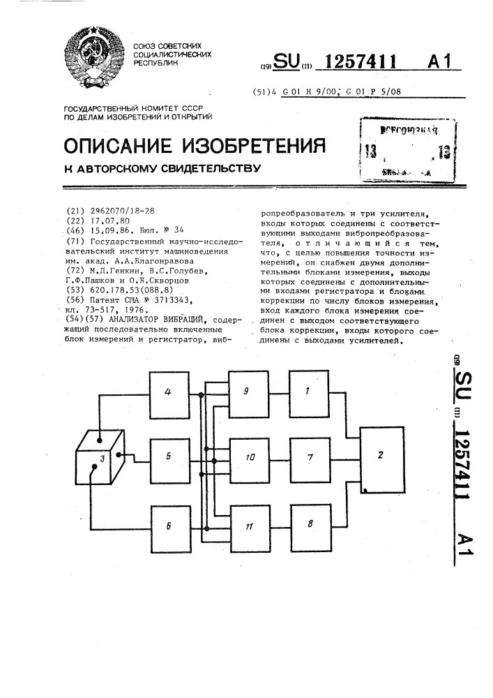 Анализатор вибраций (патент 1257411)