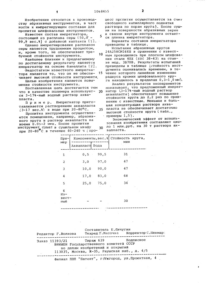 Импрегнатор абразивного инструмента (патент 1068455)