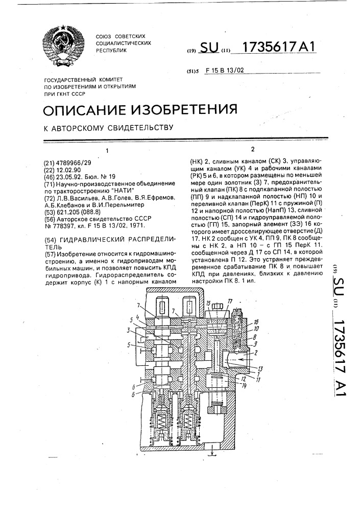 Гидравлический распределитель (патент 1735617)