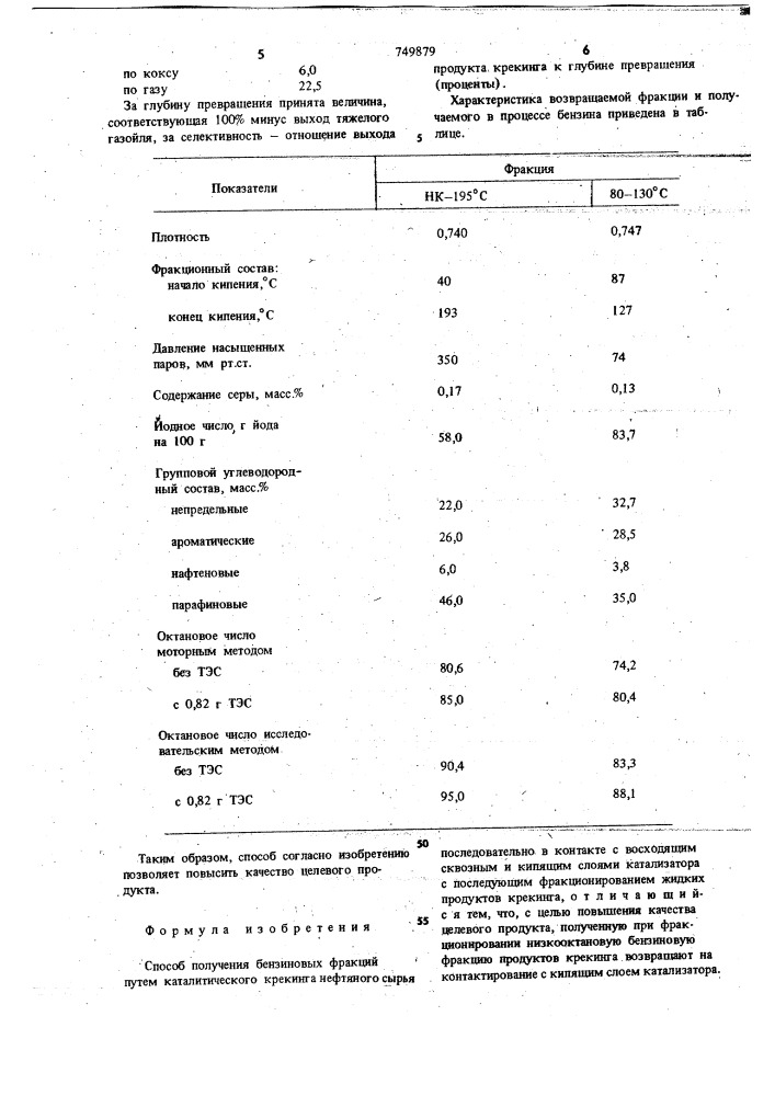 Способ получения бензиновых фракций (патент 749879)