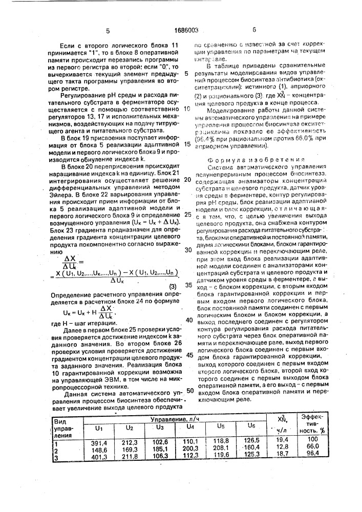 Система автоматического управления полунепрерывным процессом биосинтеза антибиотиков (патент 1686003)