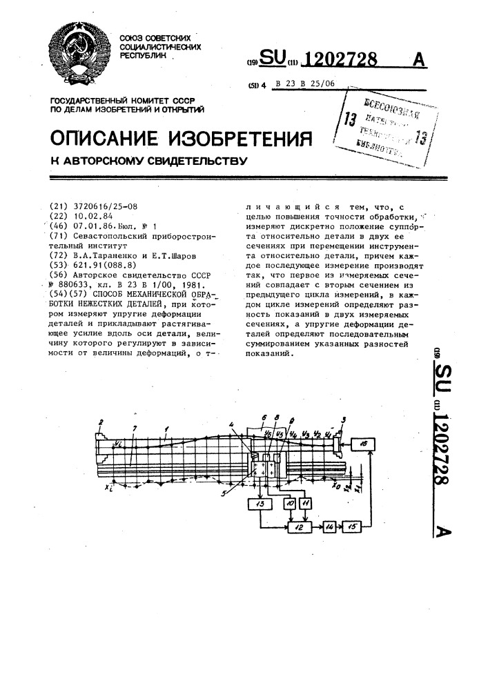 Способ механической обработки нежестких деталей (патент 1202728)