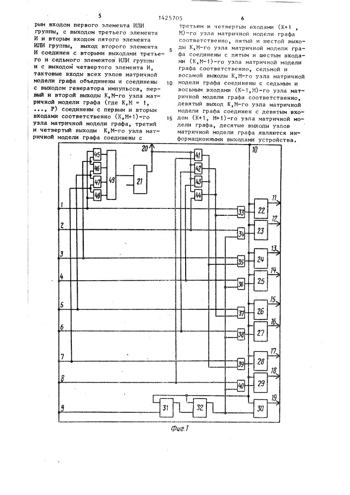 Устройство для моделирования графов (патент 1425705)