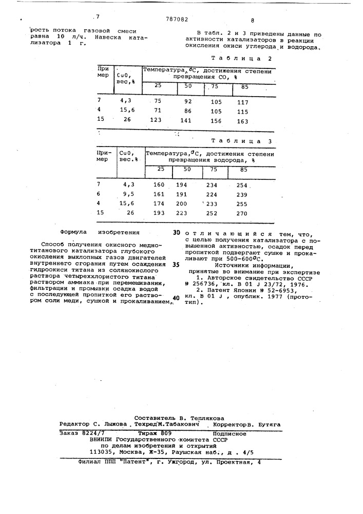 Способ получения окисного меднотитанового катализатора (патент 787082)