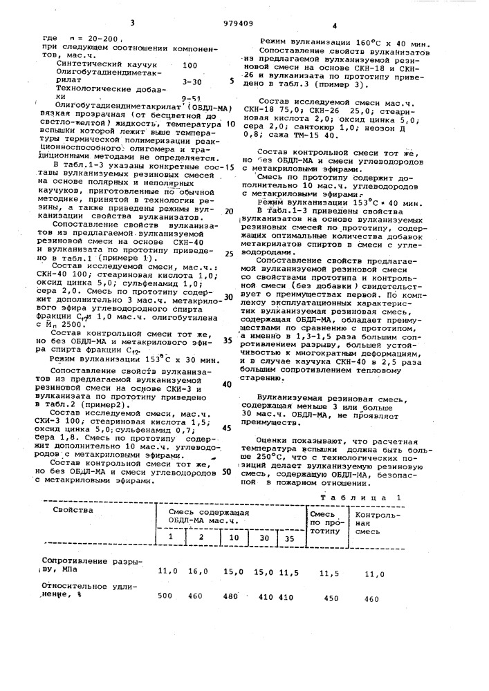 Вулканизуемая резиновая смесь на основе синтетического каучука (патент 979409)