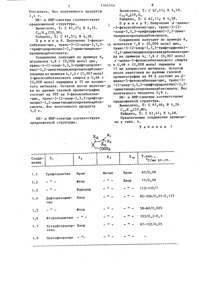 Способ получения пергалоидалкилвинилциклопропанкарбоксилатов (патент 1344244)